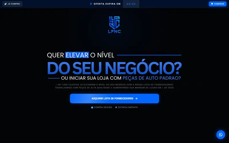 Página de Vendas LFNC, criada por Gabriel Fantin